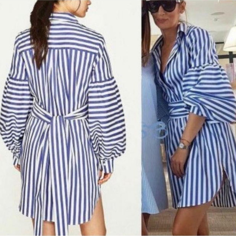 Zara striped balloon sleeve NWT dress size L stripes summer summer